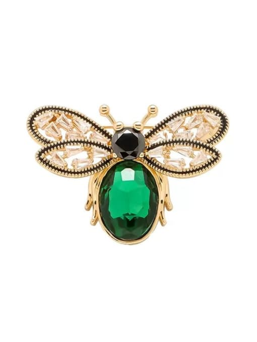 16K gold black glazed green [brooch] Brass Cubic Zirconia Bee Cute Brooch